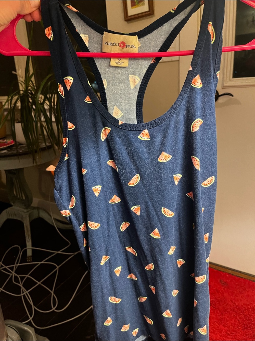 Wishful Park Navy Tank with Pink Watermelon Motif